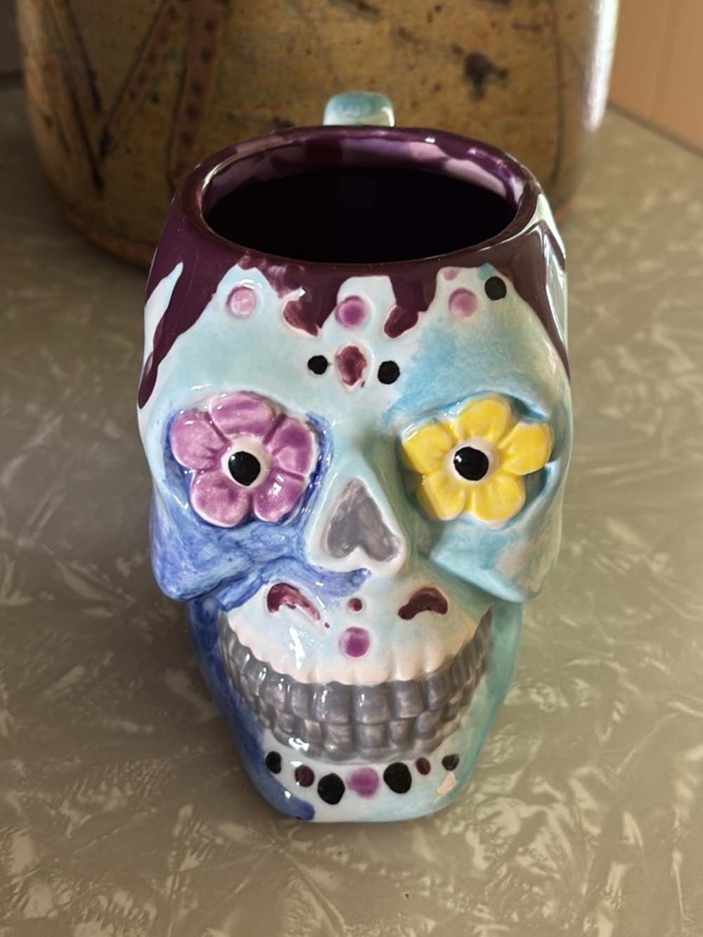 Decorative Ceramic Skull Mug - Multicolor